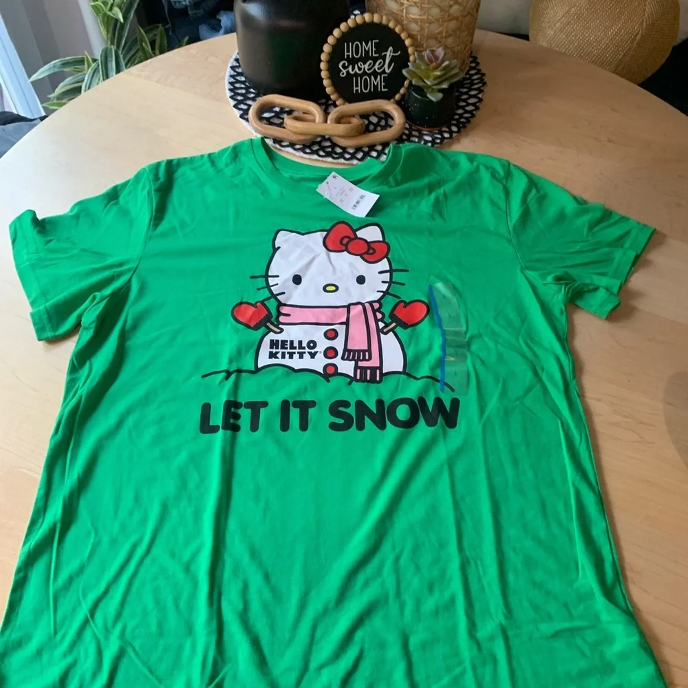 NWT Sanrio Hello Kitty Green Let It Snow Shirt size Large